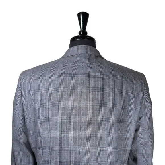 Ralph Lauren Mens Blazer 38S Gray Blue Plaid Sport Coat Slim Jacket Silk Wool - Picture 7 of 8